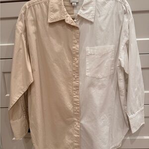 Anthropologie Maeve Two-Tone Beige and White Womens Button-Down Shirt